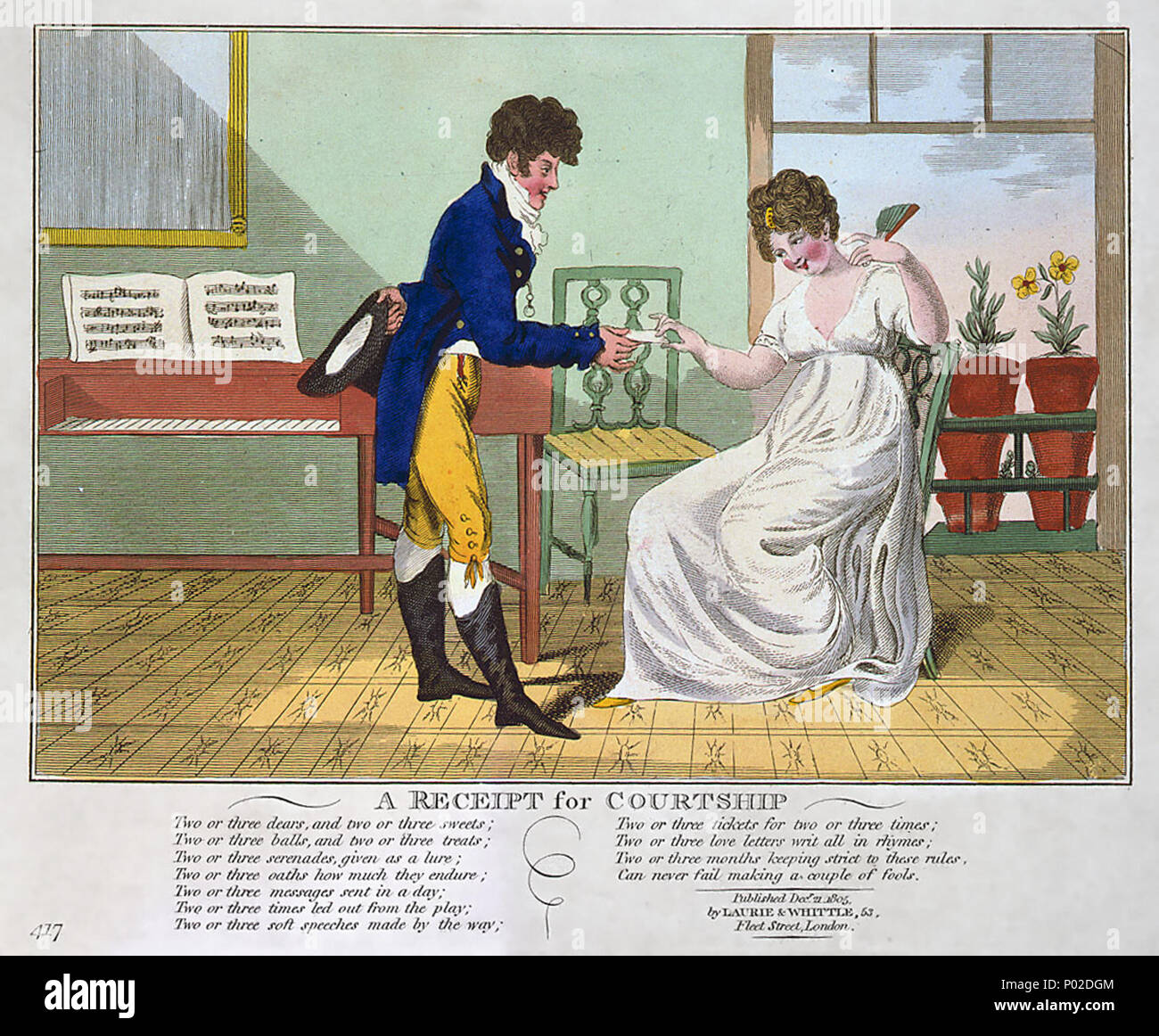 English A Receipt I E Recipe For Courtship A Dec 21st 1805 Caricature Mildly Satirizing The Courting Customs Or Romance Rituals Of 1805 England Poem Contained In Caricature Two Or Three Dears