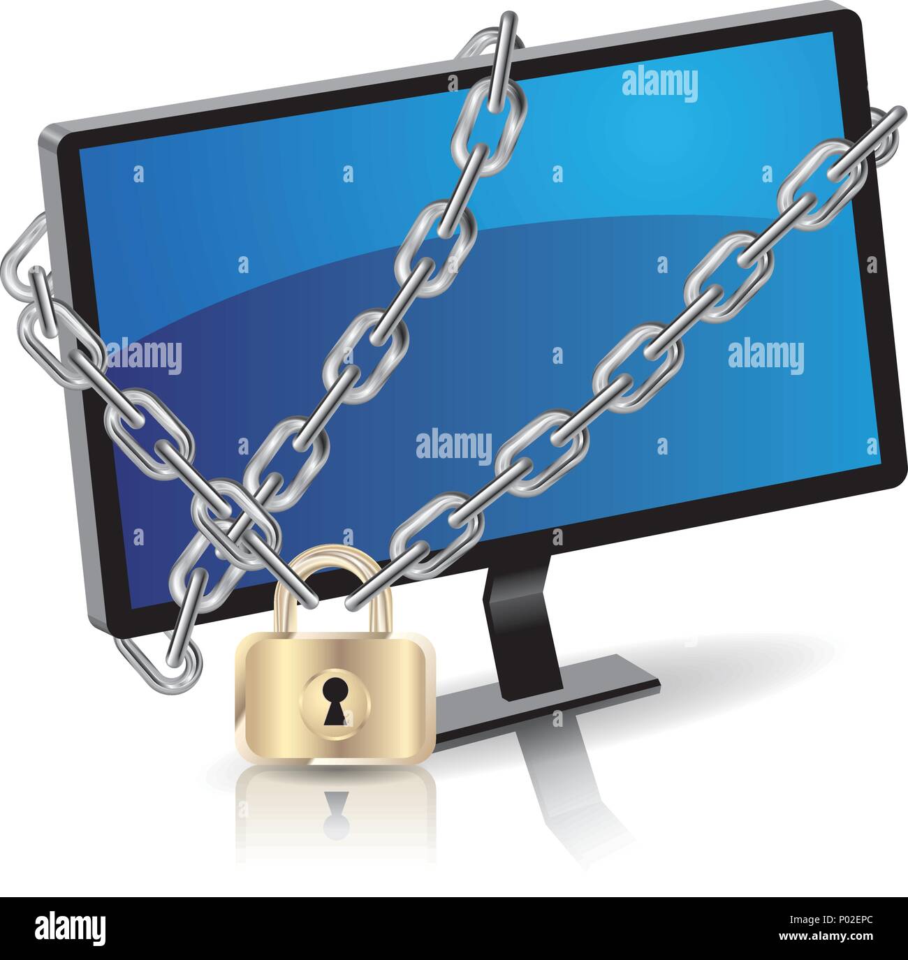 Computer monitor locked by a chain.Isolated on white background Stock Vector Image & Art Alamy
