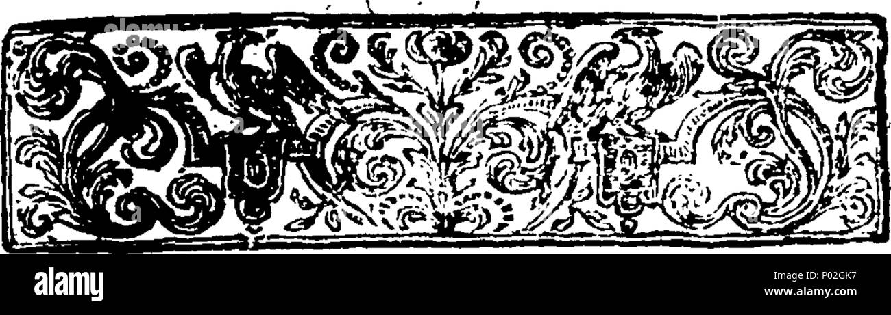 . English: Fleuron from book: A catalogue of books, being The Libraries of A Right Reverend Prelate. Thomas Wickham, M. D. and J. Shaw, Attorney, deceas'd. Consisting Of many thousand Valuable Books in almost all Languages and Faculties, which will be Sold extraordinary Cheap (the Price being fix'd in each Book) at John Wilcox's at Virgil's Head, opposite the New Church in the Strand, the Shop which was Mr. Abraham Vandenhoeck's who is gone to live at Hamburgh. On Monday March the 3d, 1734-5. Catalogues to be had at Mr. John Clarke's under the Royal-Exchange, Mr. Rivington's in St. Paul's Chur Stock Photo