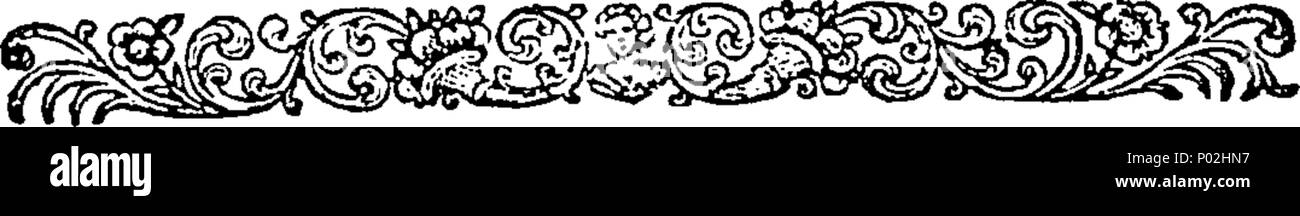 . English: Fleuron from book: A catalogue of the particulars of the dwelling house, coach-house, and stables for four horses, with another House, Ware-House, and Court-Yard adjoining, near Old Bethlem, of Sir Joseph Eyles, Deceas'd. Likewise, all the houshold and other furniture; consisting of Damask and other Beds, Window-Curtains, and Hangings; Pier, Chimney, and Glass Sconces; India, Rose-Wood and Mahogany Cabinets, Screens, Chests, Tables, and Chairs; rich Brussels Tapestry; Persia, and other Carpets; great Choice of the old fine Japan China, and particularly, a most exquit site Set of fin Stock Photo