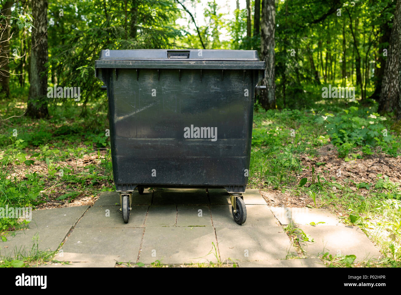 Garbage container in the park Stock Photo