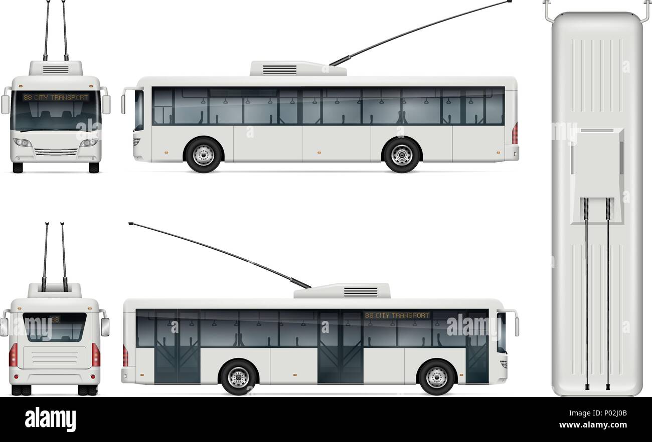 Trolleybus vector mockup on white background for vehicle branding ...