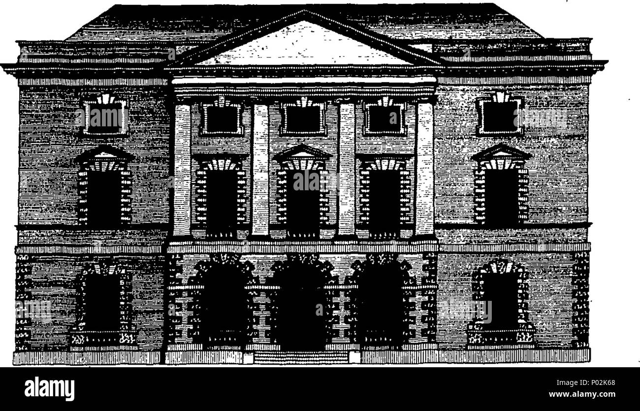 . English: Fleuron from book: A collection of designs in architecture, containing new plans and elevations of houses, for general use. With A great Variety of Sections of rooms; from a common Room, to the most grand and magnificent. their decorations, viz. Bases, Surbases, Architraves, Freezes, and Cornices, properly inriched with Foliages, Frets and Flowers, in a New and Grand Taste. With margins and mouldings for the panelling. All large enough for Practice. To which are added, curious designs of stone and timber bridges, Extending from Twenty Feet to Two Hundred and Twenty, in One Arch. Lik Stock Photo