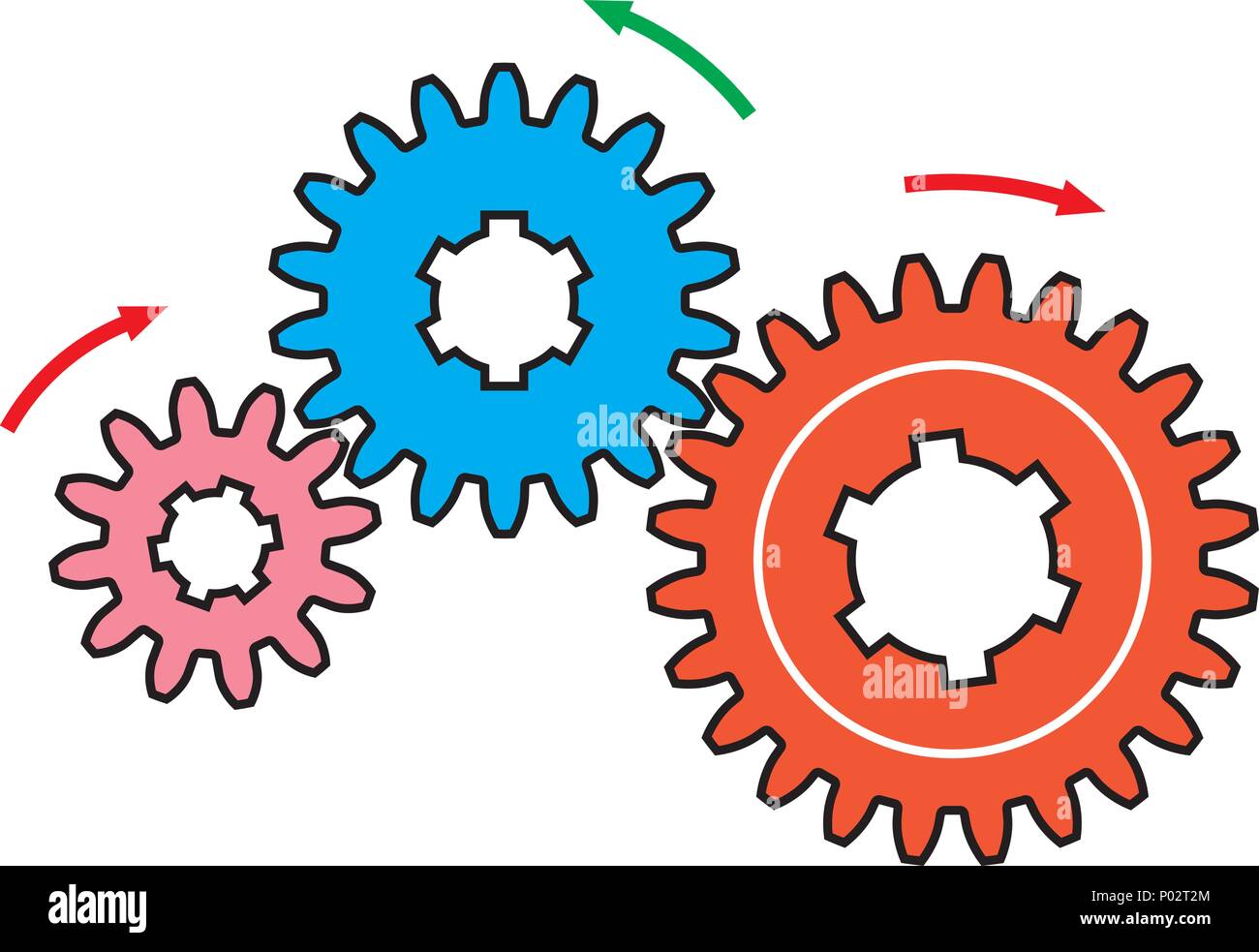 Gear wheels and the arrows indicate the direction of motion Stock Vector