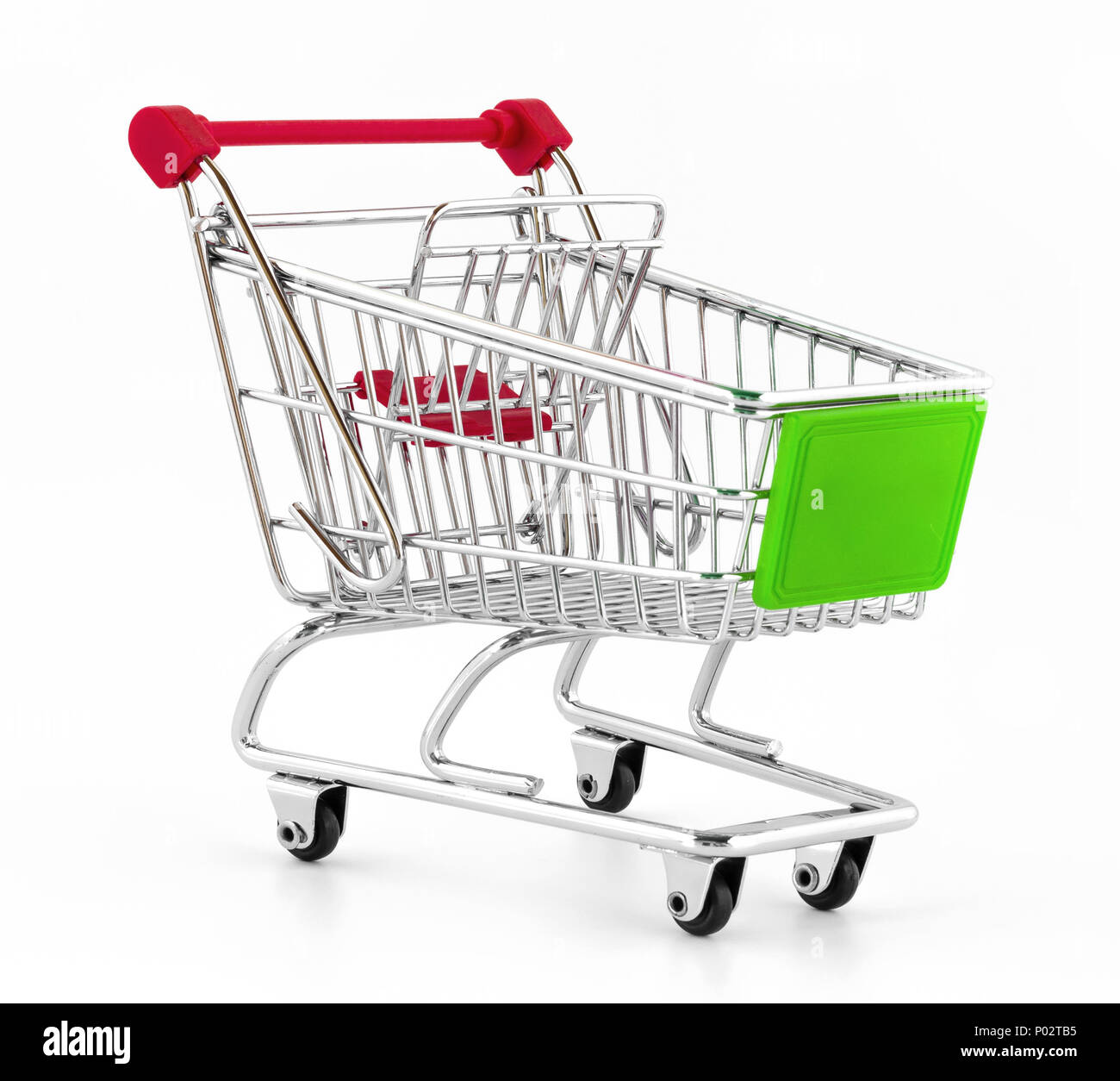 Italian shopping cart isolated on white background. Concept of crisis, purchasing power, taxes, economic difficulties. Stock Photo