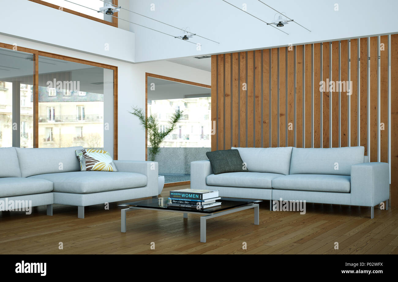 Modern bright living room interior design with sofas Stock Photo - Alamy