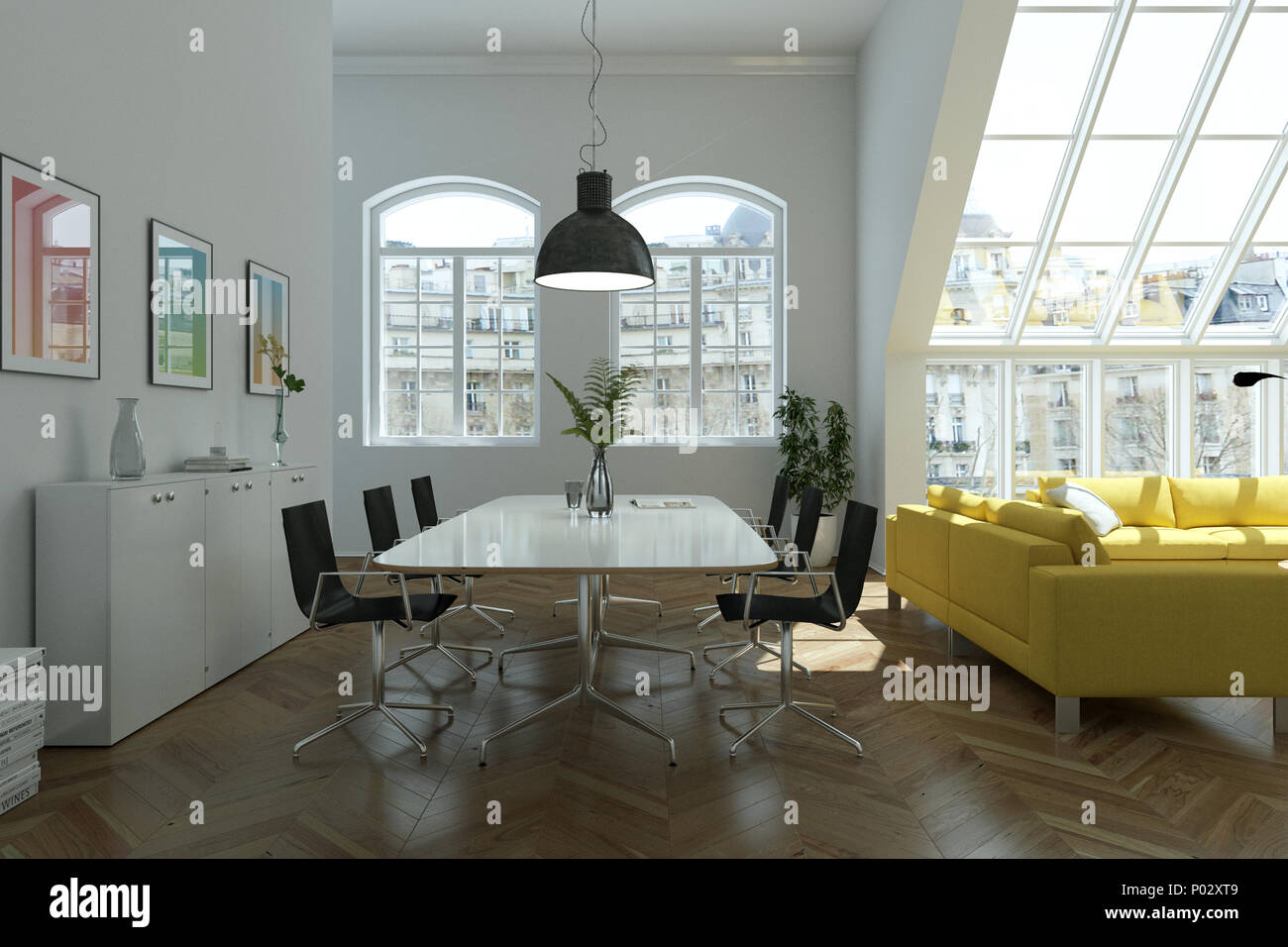 modern bright skandinavian interior design living room with yellow ...