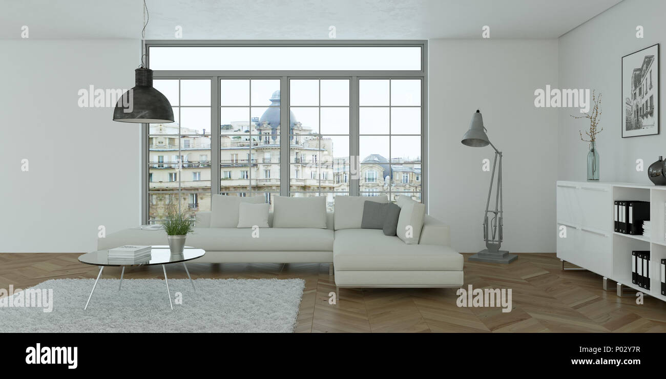 modern bright skandinavian flat interior design Stock Photo - Alamy