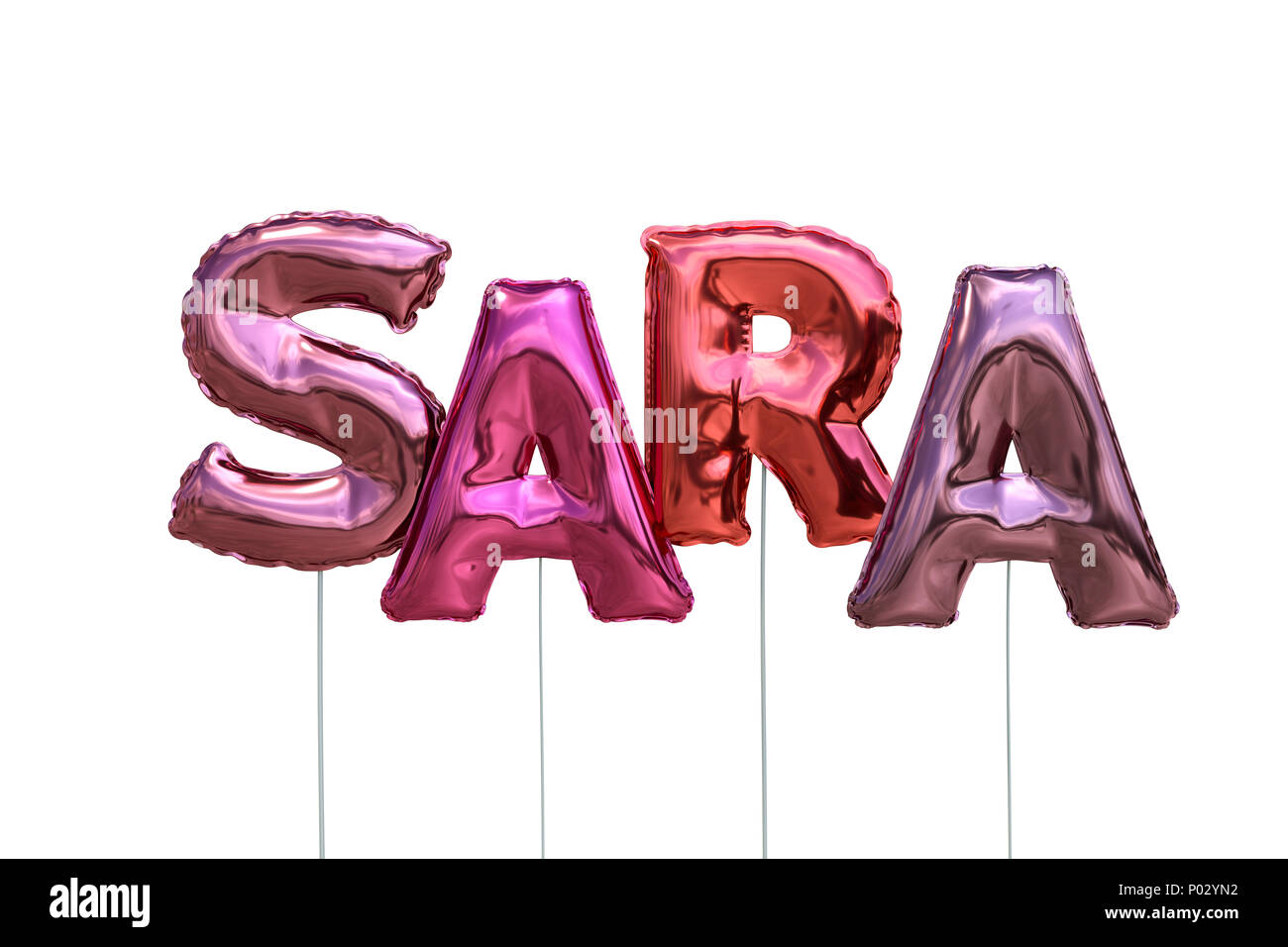 Name sara made of pink inflatable balloons isolated on white background Stock Photo