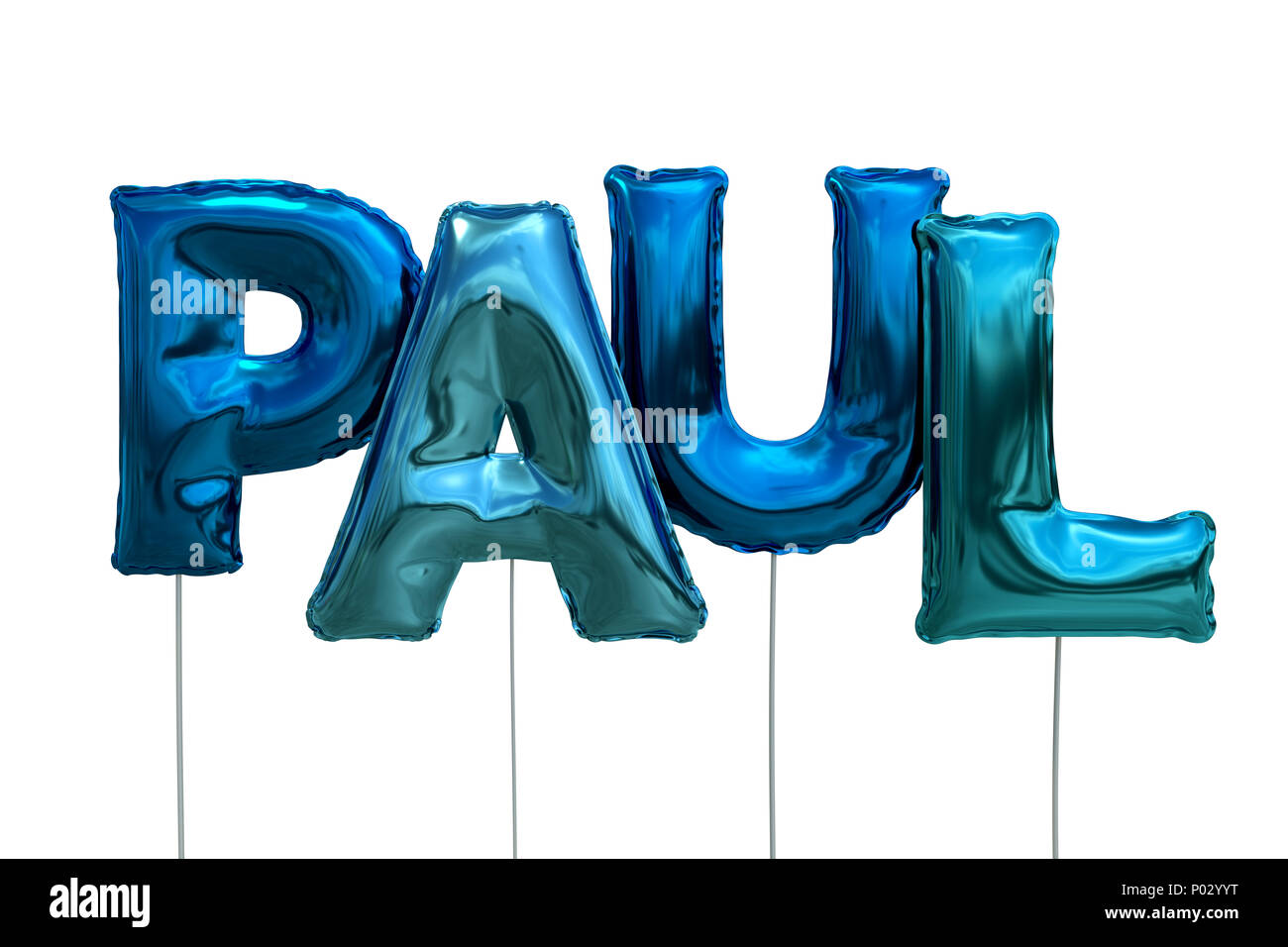 Name Paul made of blue inflatable balloons isolated on white background