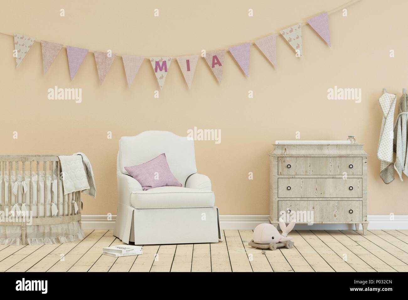 modern nursery with decorated Flags with name mia Stock Photo Alamy