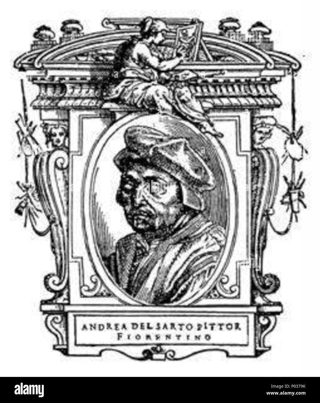 . Illustration from 'Lives of the Most Excellent Painters, Sculptors, and Architects' by Giorgio Vasari, edition of 1568.  . Portrait of Andrea del Sarto . 1568 14 107 le vite, andrea del sarto Stock Photo