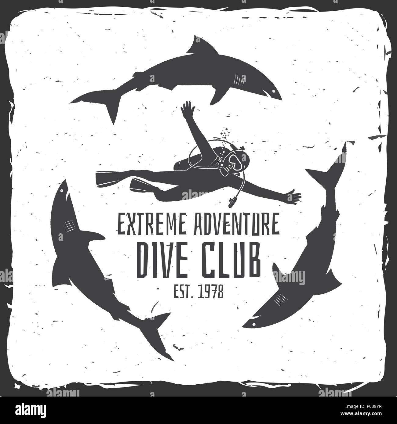 Scuba Diving Club Vector Illustration Concept For Shirt Or Logo Print Stamp Or Tee Vintage Typography Design With Diver And Sharks Silhouette Stock Vector Image Art Alamy