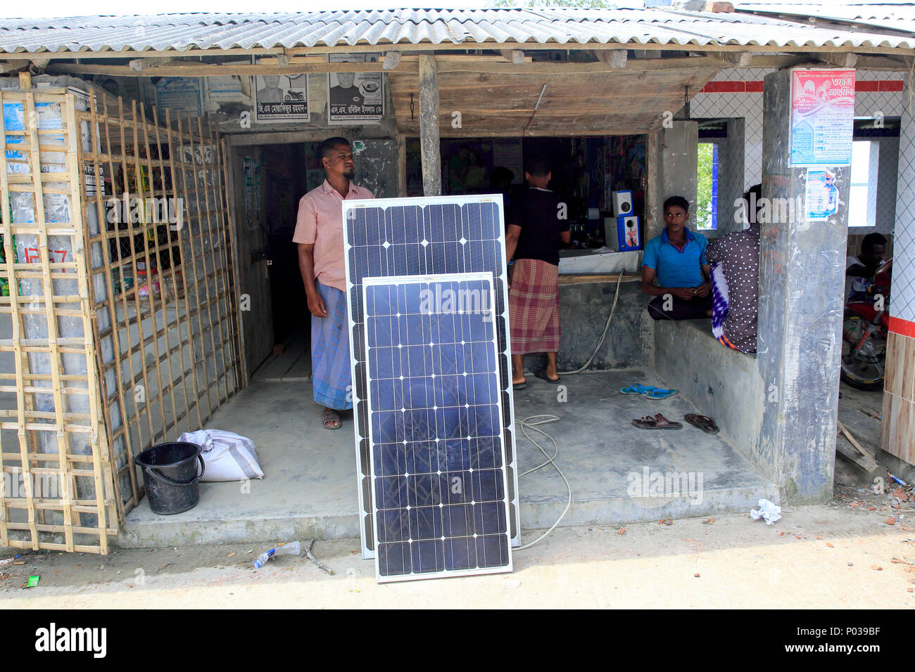 Solar is the only energy source of Gabura union in Shyamnagar Upajila under Satkhira district of Bangladesh. Cyclone Aila flooded this area in 2009, t Stock Photo