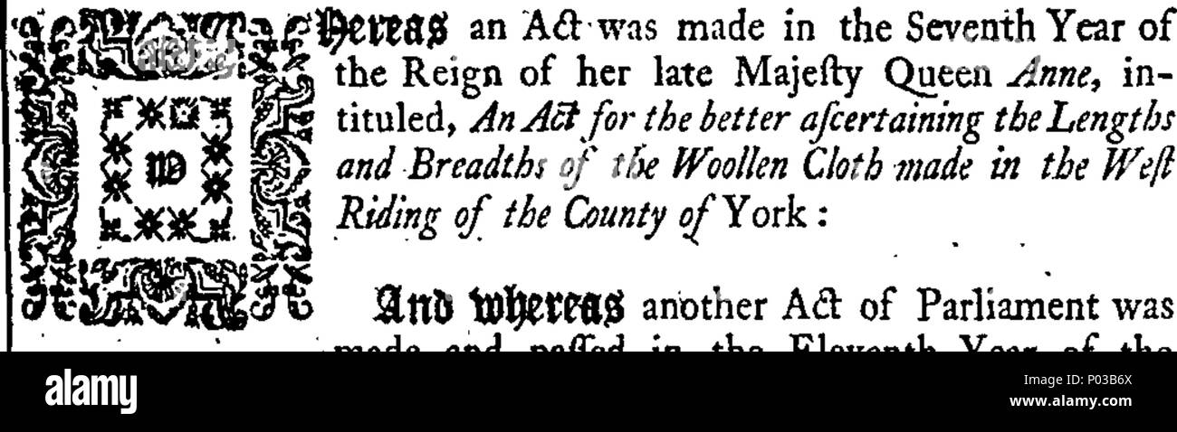 . English: Fleuron from book: A bill for repealing so much of the several laws now in force as prescribes particular standards of width and length for the several woollen cloths made within the West Riding of the county of York, ... 24 A bill for repealing so much of the several laws now in force as prescribes particular standards of width and length for the several woollen cloths Fleuron T066634-1 Stock Photo