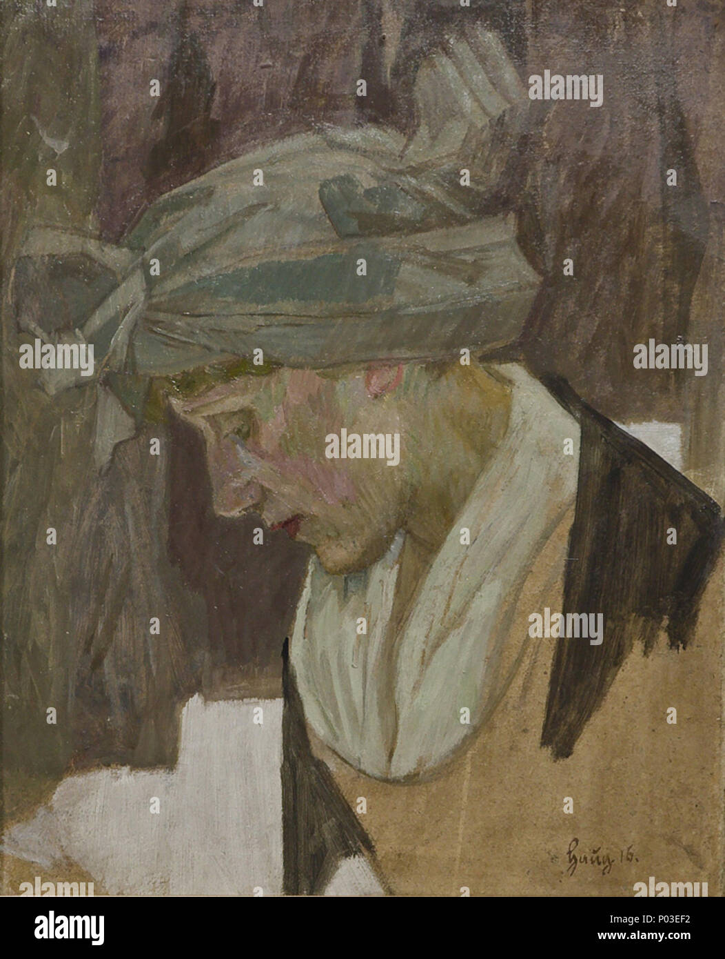 . Portrait einer Dame mit Kopfbedeckung. Öl auf Karton, 44 x 35 cm  . 1916 89 Robert von Haug Portrait einer Dame Stock Photo