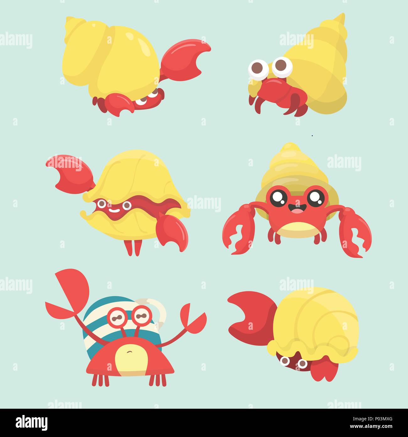 A set of hermit crab. Stock Vector