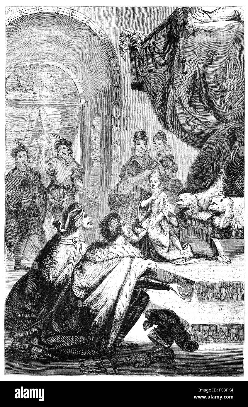 The betrothal of Isabella, daughter of Charles VI of France, to King Richard II in 1396.  With national stability secured, Richard began negotiating a permanent peace with France and a truce was agreed to, which was to last 28 years. As part of the truce, Richard agreed to marry Isabella, daughter of Charles VI of France, when she came of age. There were some misgivings about the betrothal, in particular because the princess was then only six years old, and thus would not be able to produce an heir to the throne of England for many years. Stock Photo