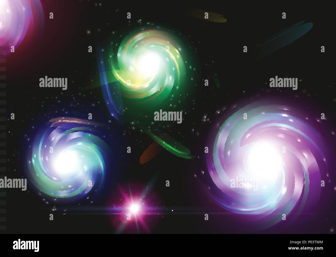 Spiral galaxy, space nebula illustration, astronomy, universe on black cosmic background. Stock Vector