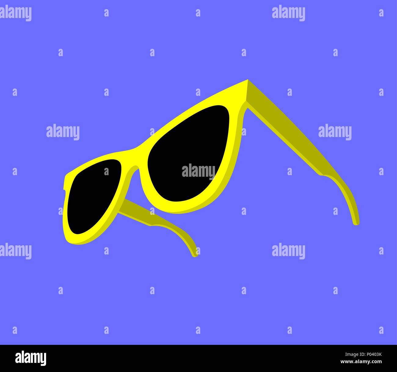 Modern yellow sunglasses on blue background. Vector illustration. Stock Vector