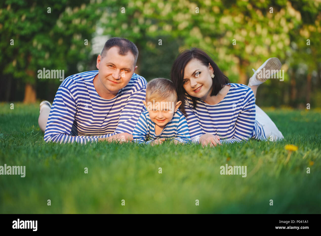happy family in summer park Stock Photo