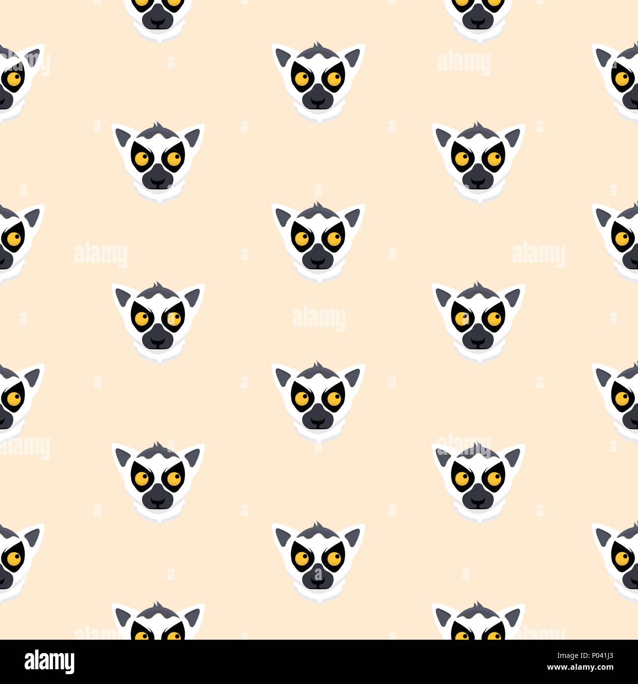 Seamless pattern with cute cartoon ring-tailed lemurs. Stock Vector