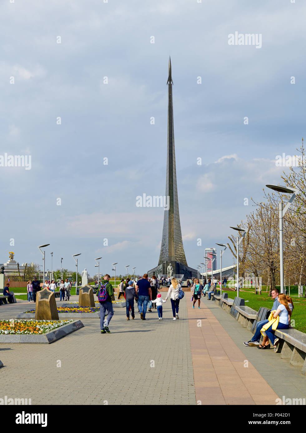 Moscow, Russia - April 30. 2018. People are walking in Cosmopark Stock ...
