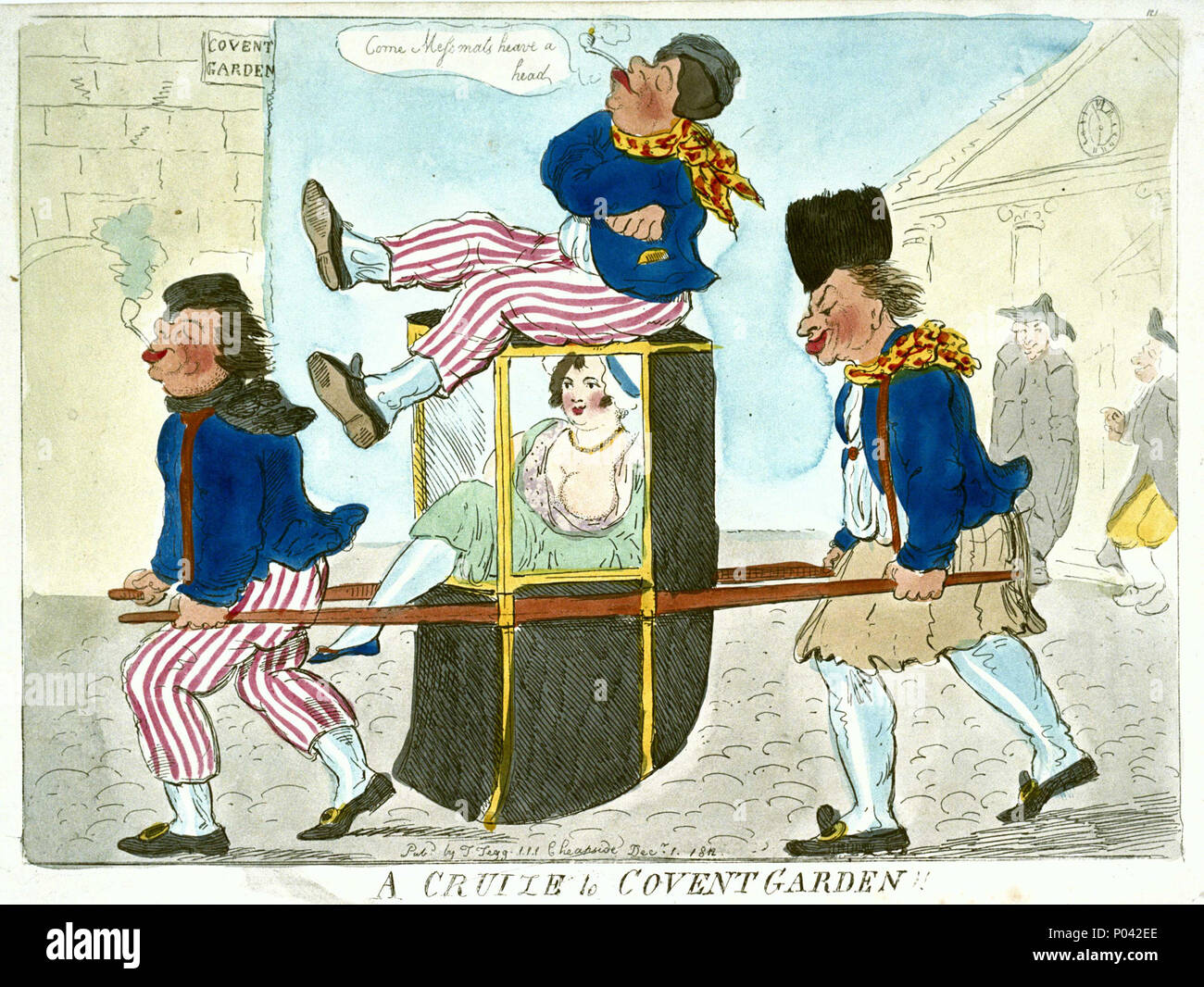 .  English: A Cruize to Covent Garden!! (caricature) Hand-coloured.; Page No.121.  . 1 December 1812.    Thomas Tegg  (1776–1845)    Description British publisher, printer, bookseller and stationer English publisher  Date of birth/death 4 March 1776 21 April 1845  Location of birth/death Wimbledon Wimbledon  Work period 1799-1846  Work location London  Authority control  : Q7794394 VIAF:?2902902 ISNI:?0000 0000 8351 1340 LCCN:?no89020646 GND:?104331933 SUDOC:?159196906 WorldCat 76 A Cruize to Covent Garden!! (caricature) RMG PW3832 Stock Photo