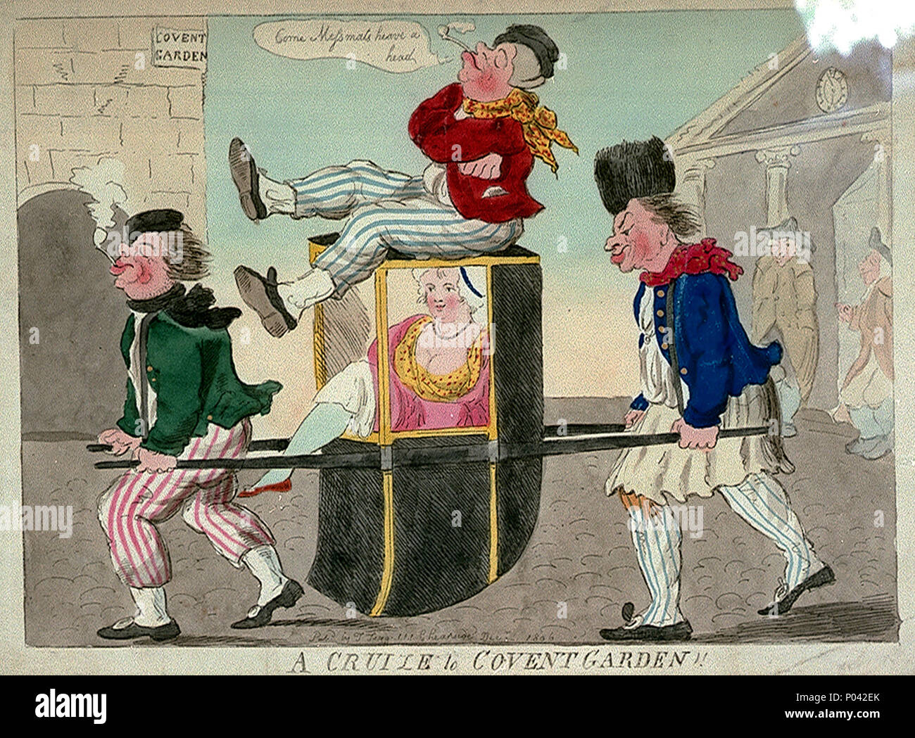 .  English: A Cruize to Covent Garden!! (caricature) Hand-coloured.; Plate No.8.  . 1 December 1806.    Thomas Tegg  (1776–1845)    Description British publisher, printer, bookseller and stationer English publisher  Date of birth/death 4 March 1776 21 April 1845  Location of birth/death Wimbledon Wimbledon  Work period 1799-1846  Work location London  Authority control  : Q7794394 VIAF:?2902902 ISNI:?0000 0000 8351 1340 LCCN:?no89020646 GND:?104331933 SUDOC:?159196906 WorldCat 77 A Cruize to Covent Garden!! (caricature) RMG PW4168 Stock Photo