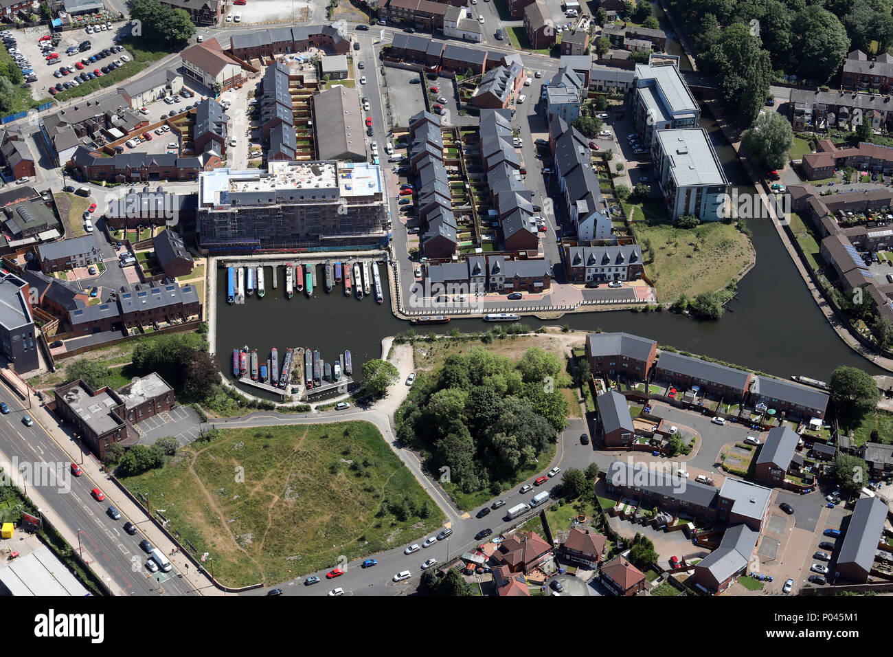 aerial view of Droyslden Marina, Greater Manchester Stock Photo