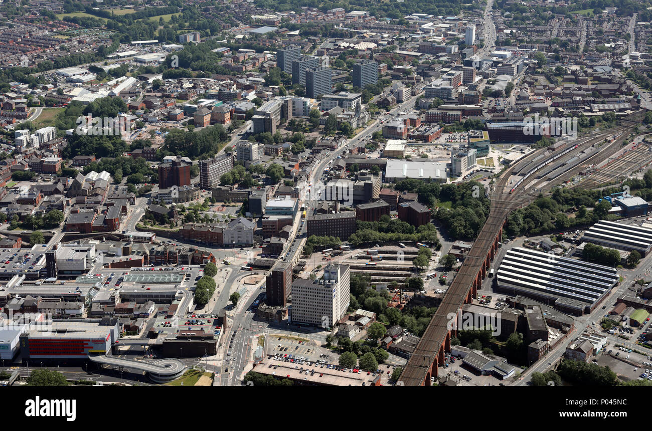 aerial view of Stockport town centre near Manchester, UK Stock Photo