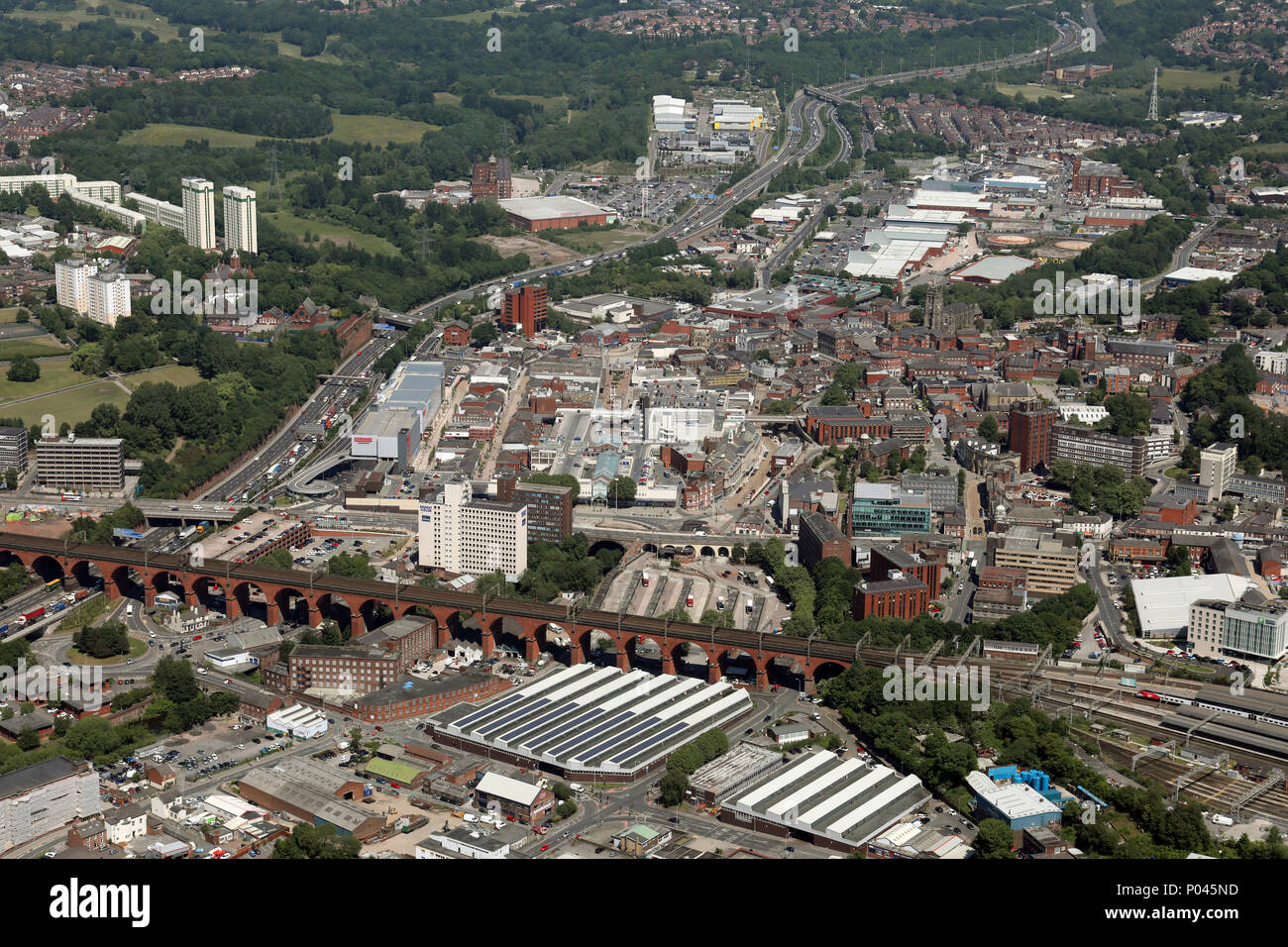 aerial view of Stockport town centre near Manchester, UK Stock Photo
