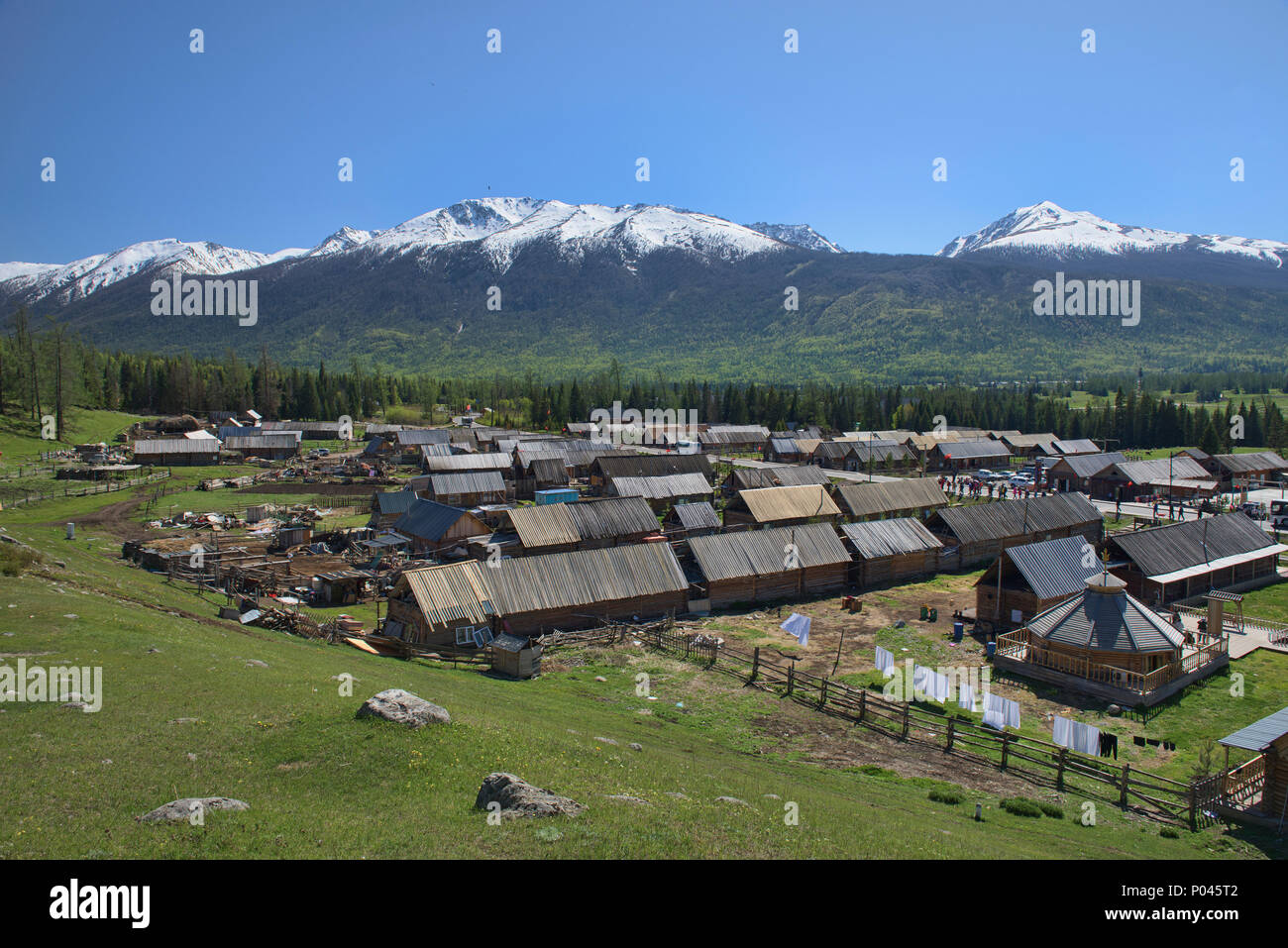 Tuvan village, Kanas Lake National Park, Xinjiang, China Stock Photo