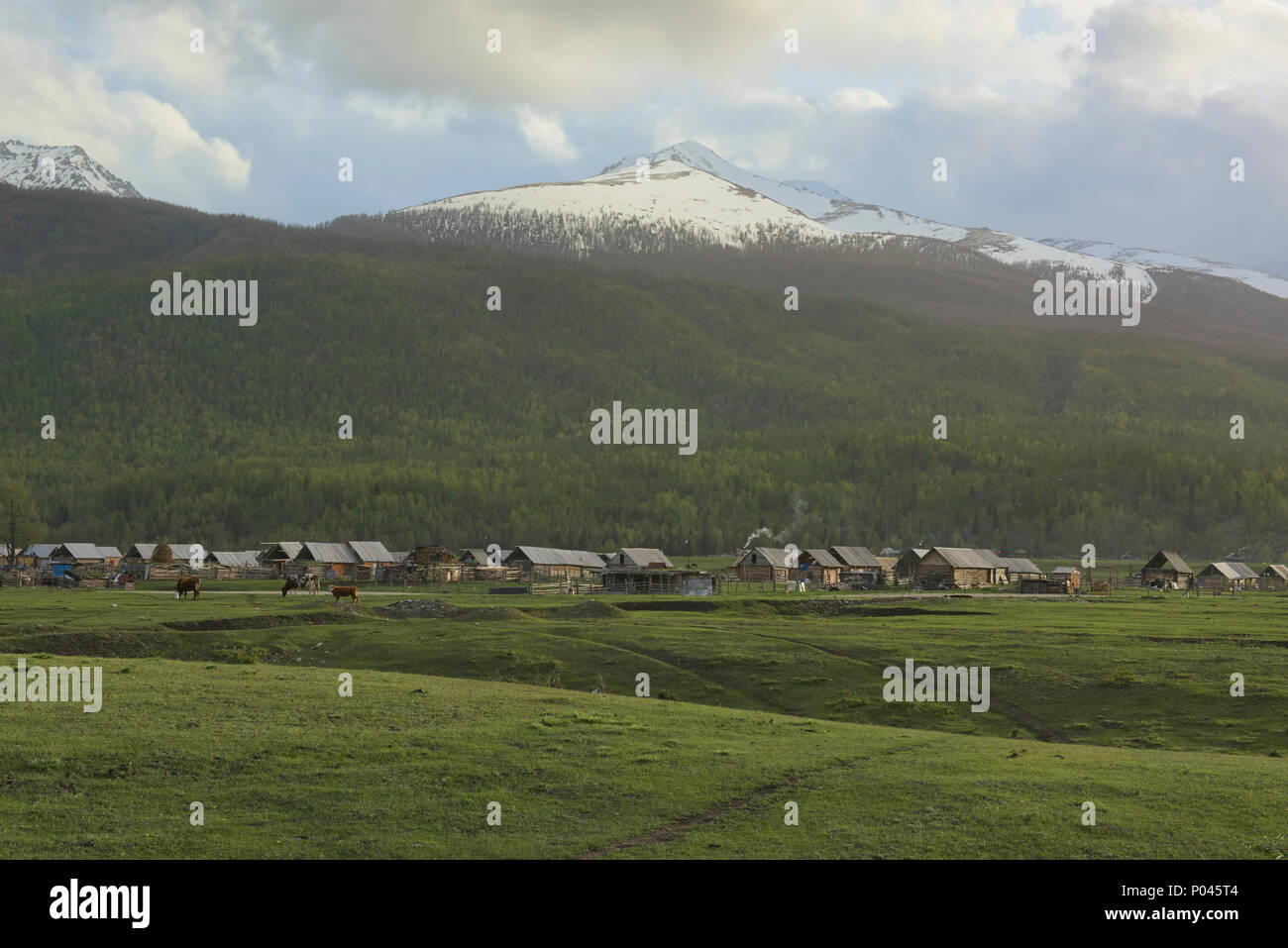 Tuvan village, Kanas Lake National Park, Xinjiang, China Stock Photo
