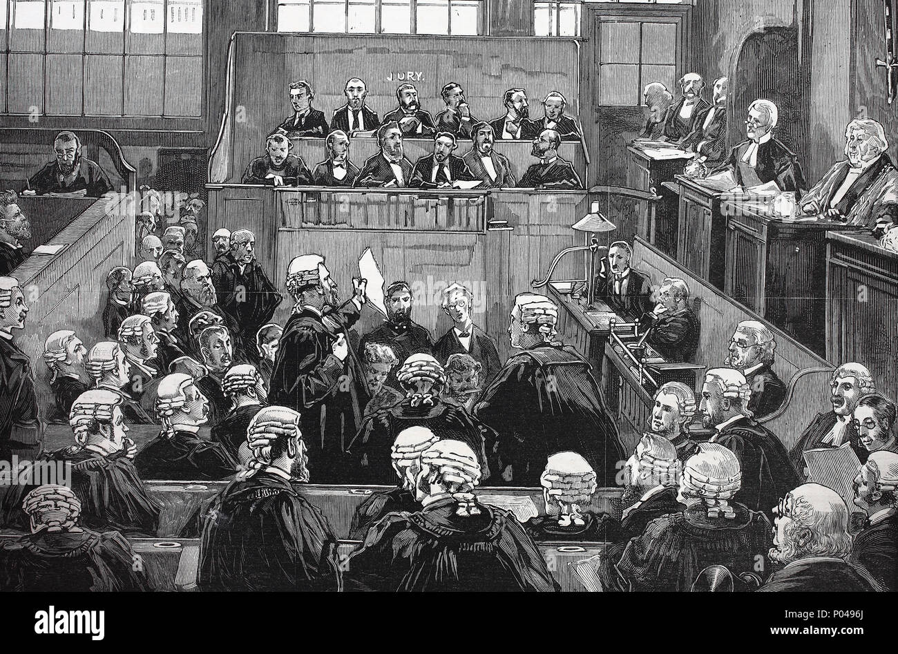 the Freiheit prosecution trial of Herr Most at the central criminal court, digital improved reproduction of an original print from the year 1881 Stock Photo