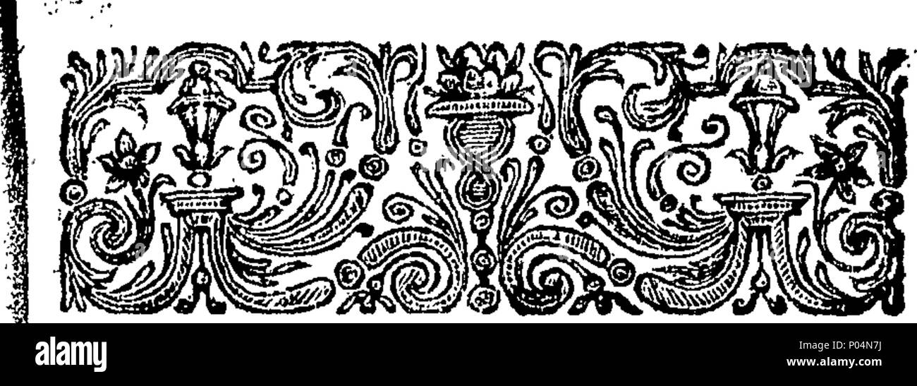 . English: Fleuron from book: A compendious history of the Indian Wars; with an account of the rise, progress, strength, and forces of Angria the Pyrate. Also the transactions of a squadron of men of war under Commodore Matthews, sent to the East-Indies to suppress the pyrates. To which is annex'd, a additional history of the wars between the Great Mogul, Angria, and his Allies. With an account of the life and Actions of John Plantain, a notorious pyrate at Madagascar; his Wars with the Natives on that Island, where having continued eight Years, he join'd Angria, and was made his chief Admiral Stock Photo