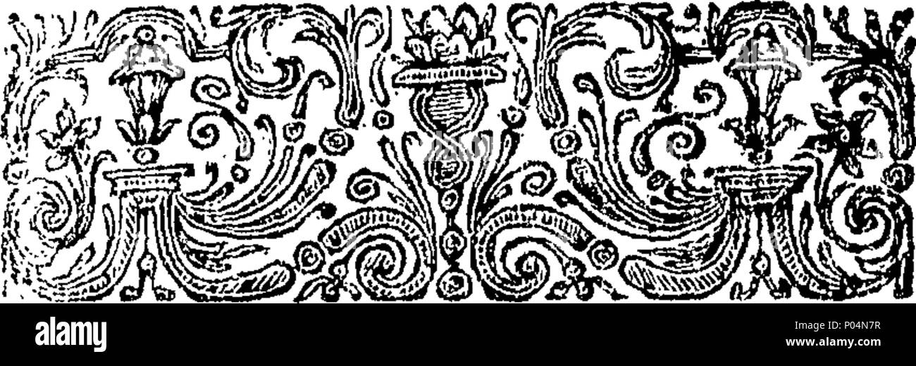 . English: Fleuron from book: A compendious history of the Indian Wars; with an account of the rise, progress, strength, and forces of Angria the Pyrate. Also the transactions of a squadron of men of war under Commodore Matthews, sent to the East-Indies to suppress the pyrates. To which is annex'd, a additional history of the wars between the Great Mogul, Angria, and his Allies. With an account of the life and Actions of John Plantain, a notorious pyrate at Madagascar; his Wars with the Natives on that Island, where having continued eight Years, he join'd Angria, and was made his chief Admiral Stock Photo