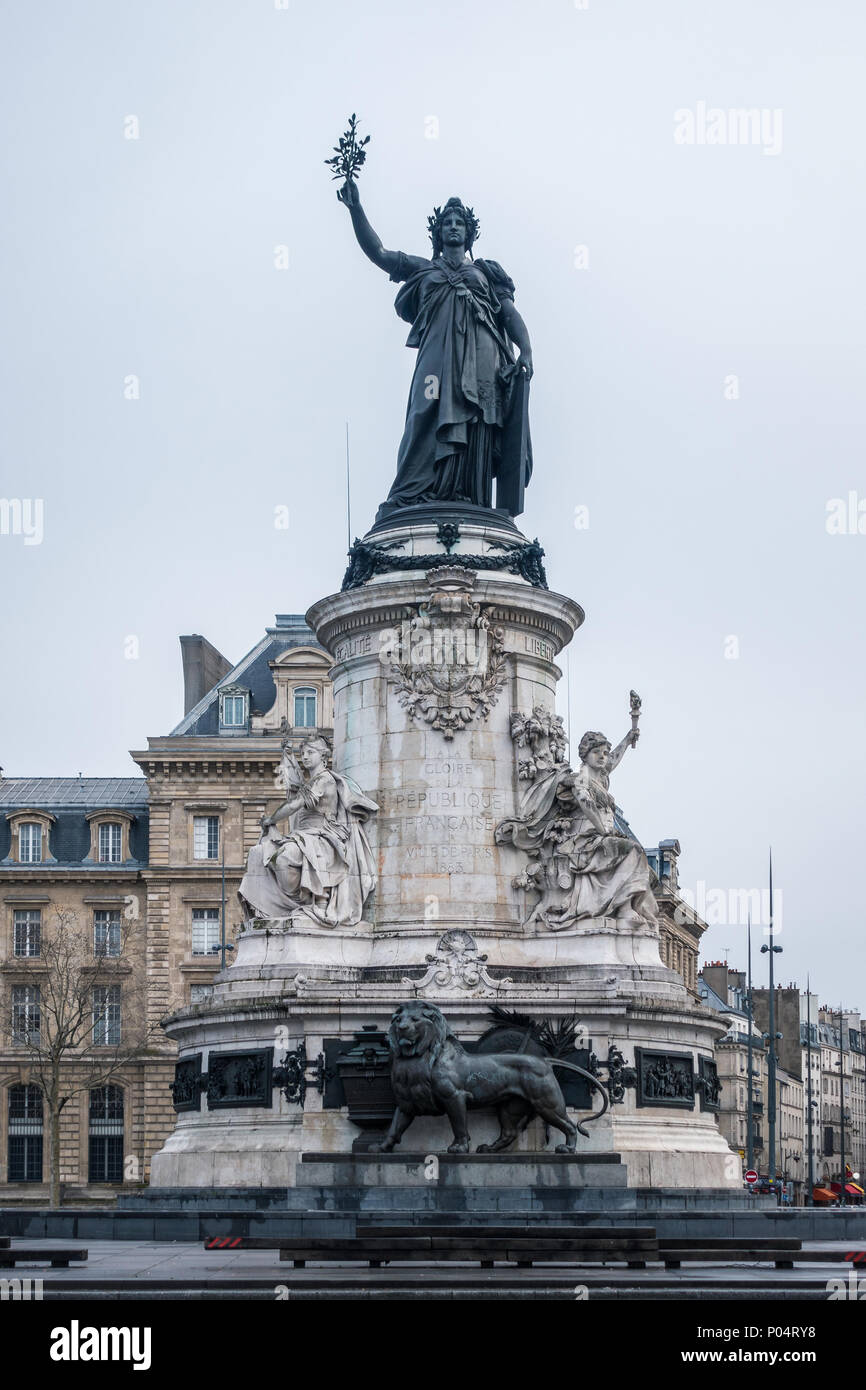 Marianne statue, national symbol of the French Republic at Place de la Republique in Paris, France Stock Photo