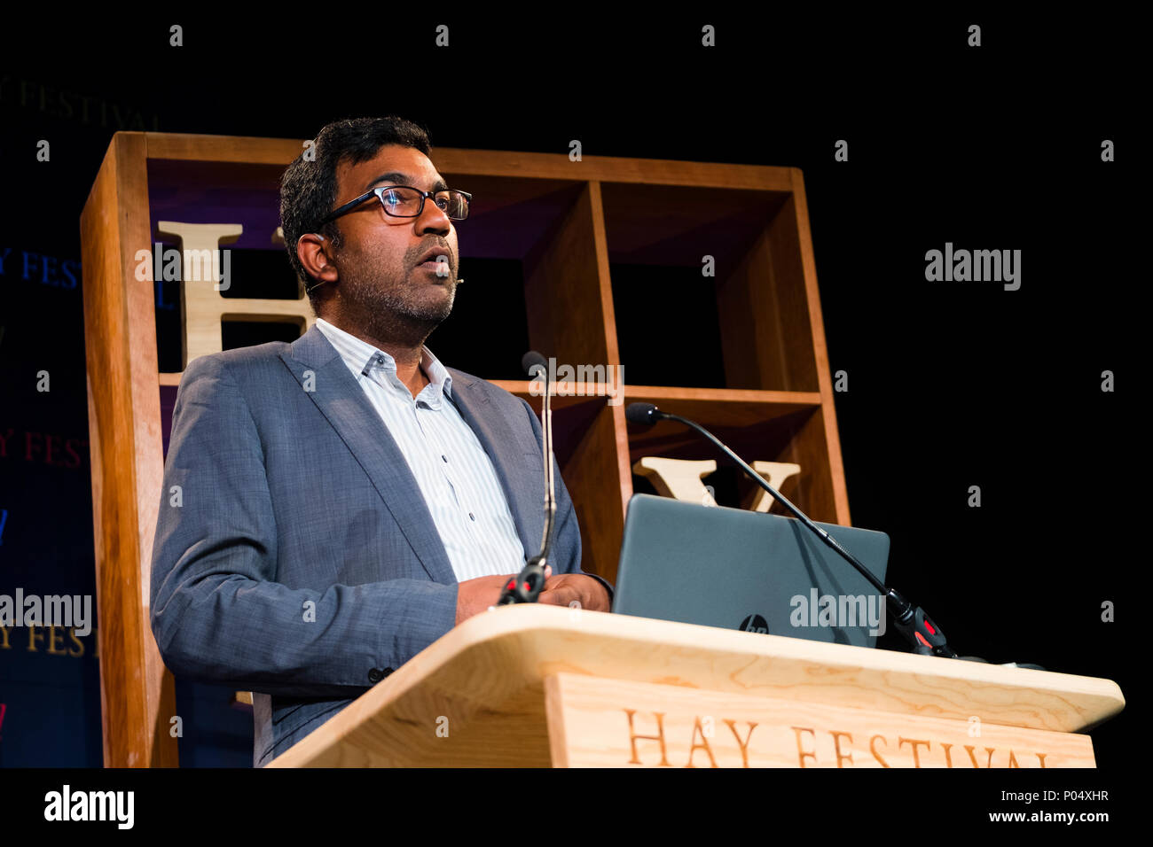 Dr Sujit Sivasundaram , Reader in World History at Cambridge University,  fellow of Gonville and Caius College, Cambridge. He is the author of 'Nature and the Godly Empire: Science and Evangelical Mission in the Pacific, 1795-1850'.  At the Hay Festival  of Literature and the Arts, May 2018 Stock Photo
