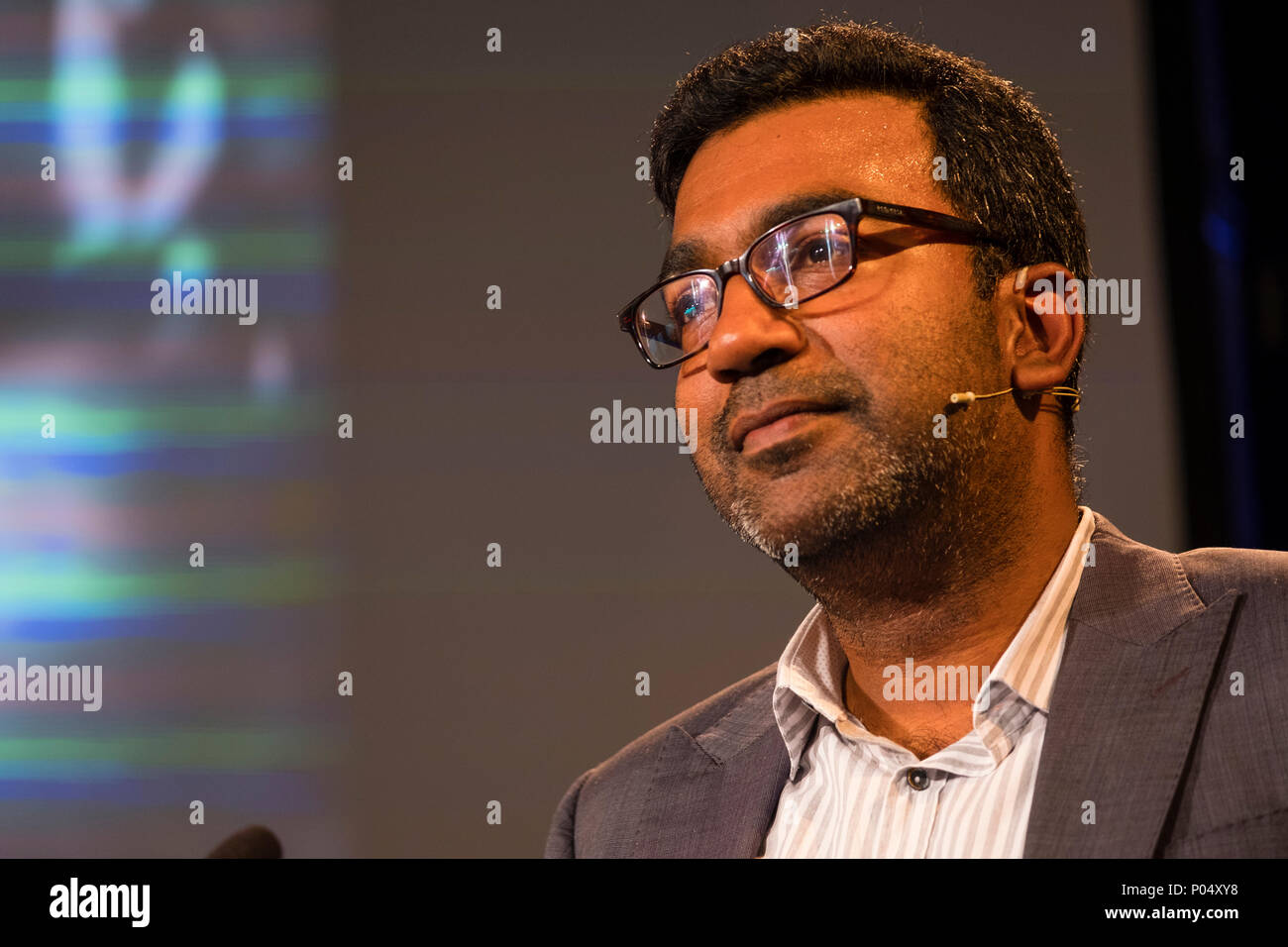 Dr Sujit Sivasundaram , Reader in World History at Cambridge University,  fellow of Gonville and Caius College, Cambridge. He is the author of 'Nature and the Godly Empire: Science and Evangelical Mission in the Pacific, 1795-1850'.  At the Hay Festival  of Literature and the Arts, May 2018 Stock Photo
