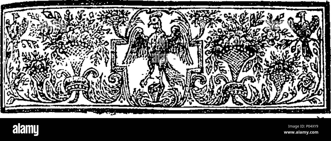 . English: Fleuron from book: A continuation of the life and adventures of Signor Rozelli, Late of the Hague. Giving an Account of all that befell him from the Time of his Arrival in Holland, to the Day of his Death; in a Series of the most diverting History and surprizing Events ever yet made Publick. Written by himself just before his decease, and committed to the care of an intimate friend. Adorn'd with curious copper-cutts. 72 A continuation of the life and adventures of Signor Rozelli, Late of the Hague Fleuron T139038-3 Stock Photo