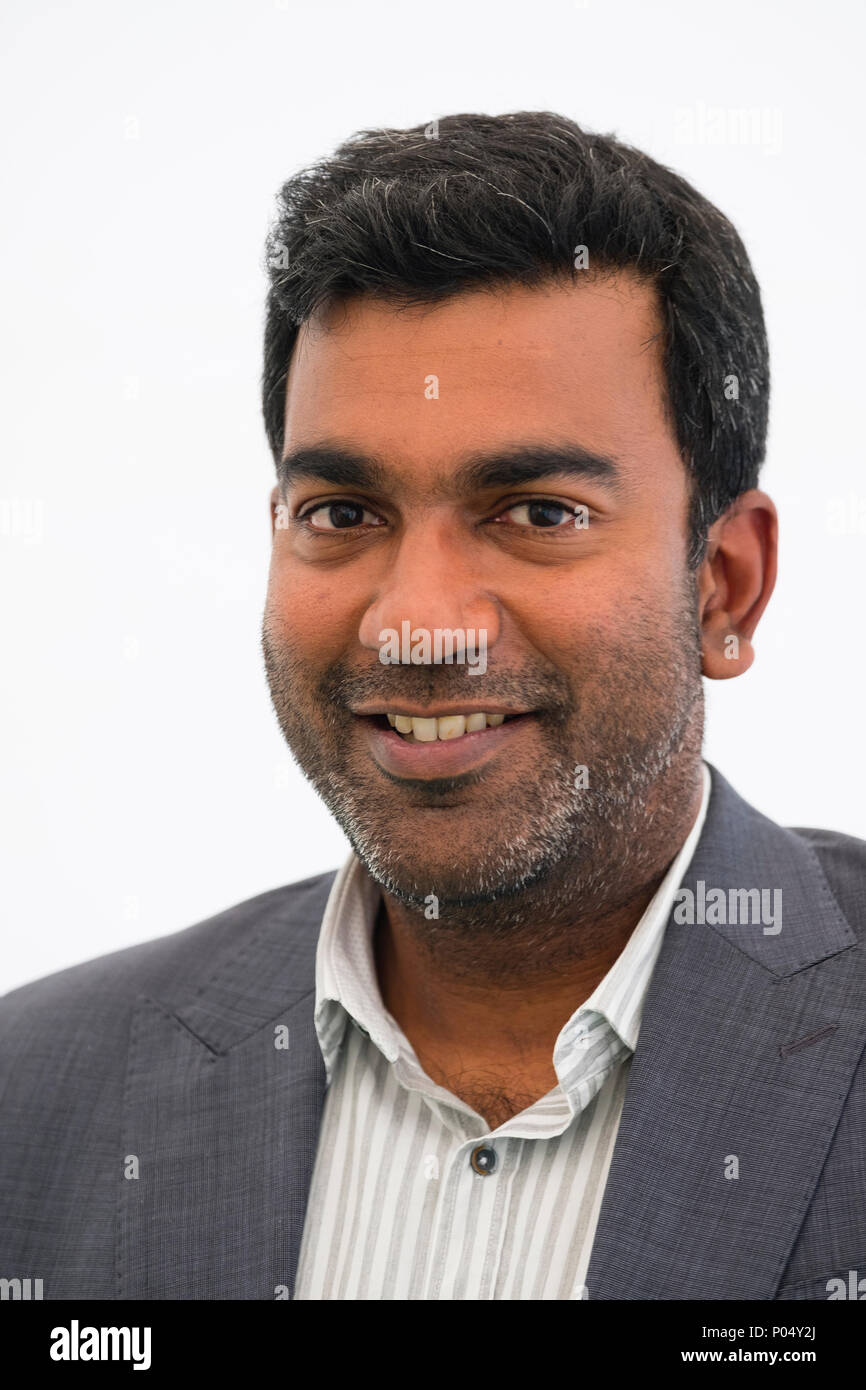 Dr Sujit Sivasundaram , Reader in World History at Cambridge University,  fellow of Gonville and Caius College, Cambridge. He is the author of 'Nature and the Godly Empire: Science and Evangelical Mission in the Pacific, 1795-1850'.  At the Hay Festival  of Literature and the Arts, May 2018 Stock Photo