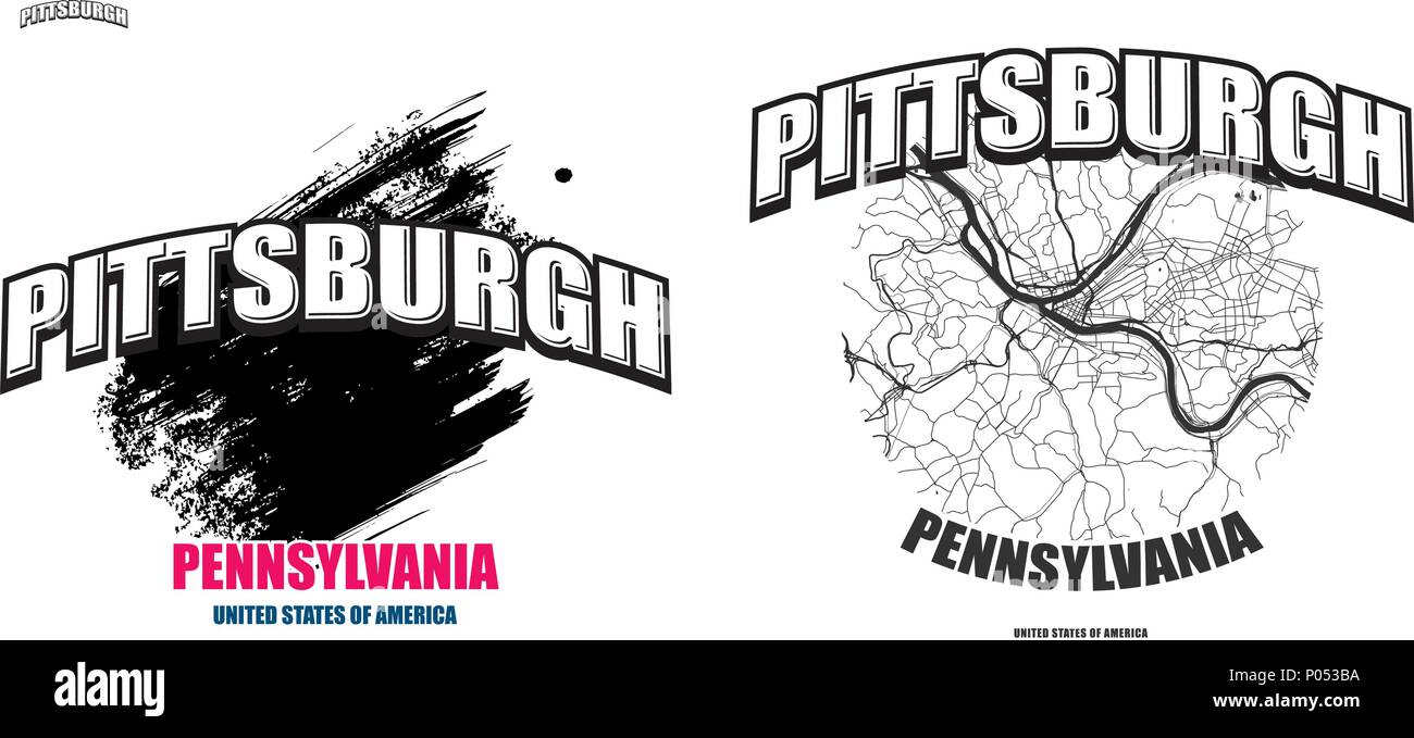 Pittsburgh, Pennsylvania, logo design. Two in one vector arts. Big logo with vintage letters with nice colored background and one-color-version with m Stock Vector