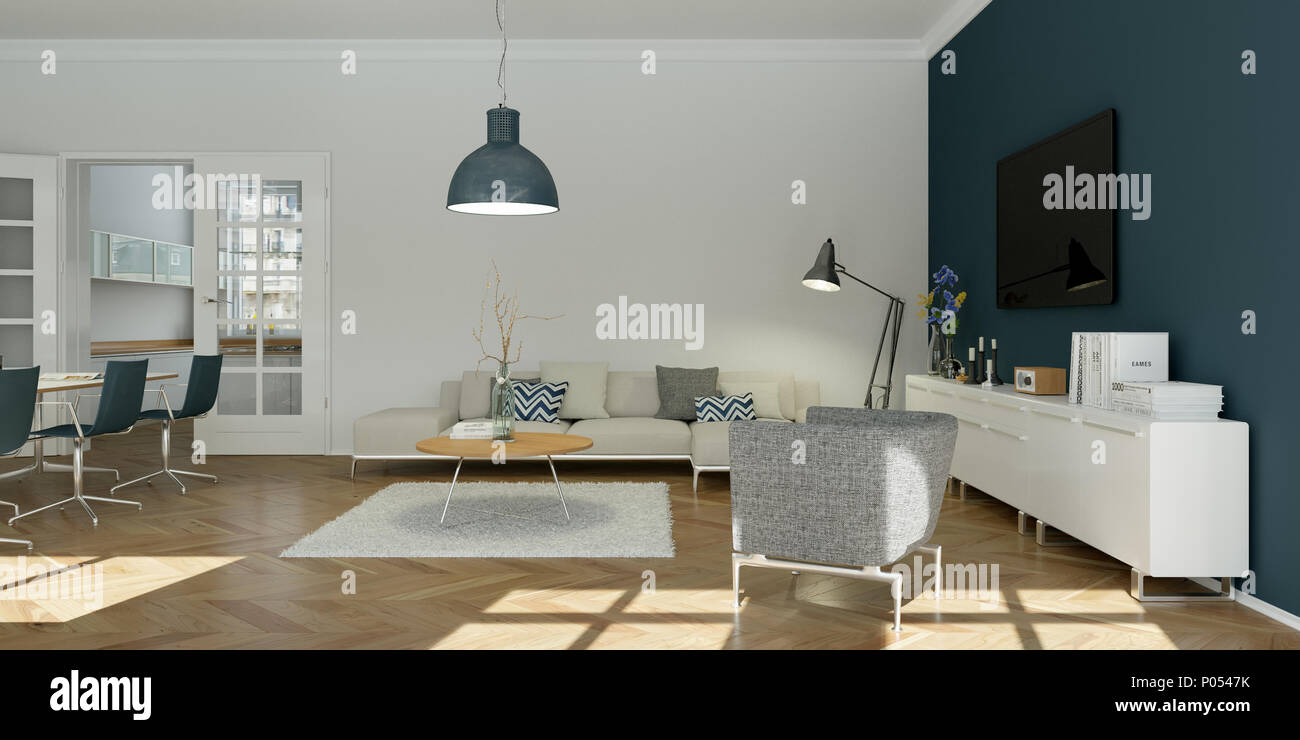modern bright skandinavian flat interior design Stock Photo - Alamy