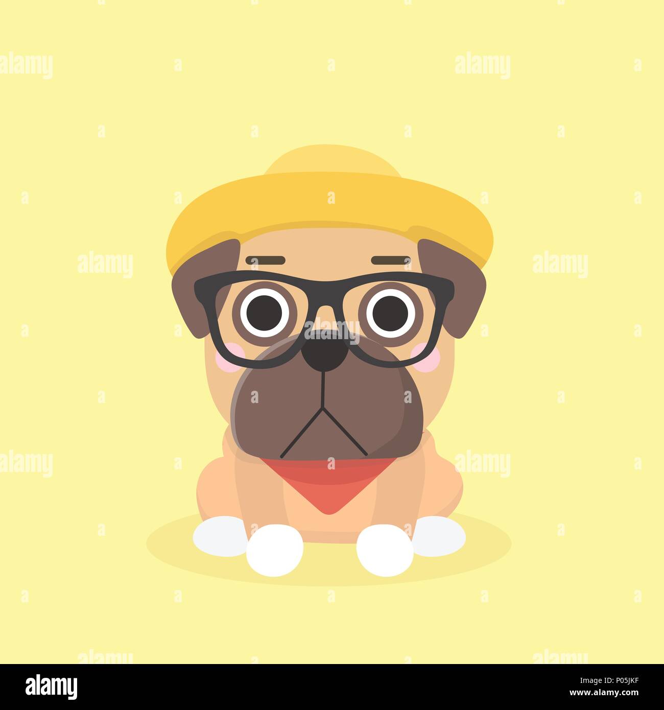 Cute puppy pug on pastel background. Stock Vector