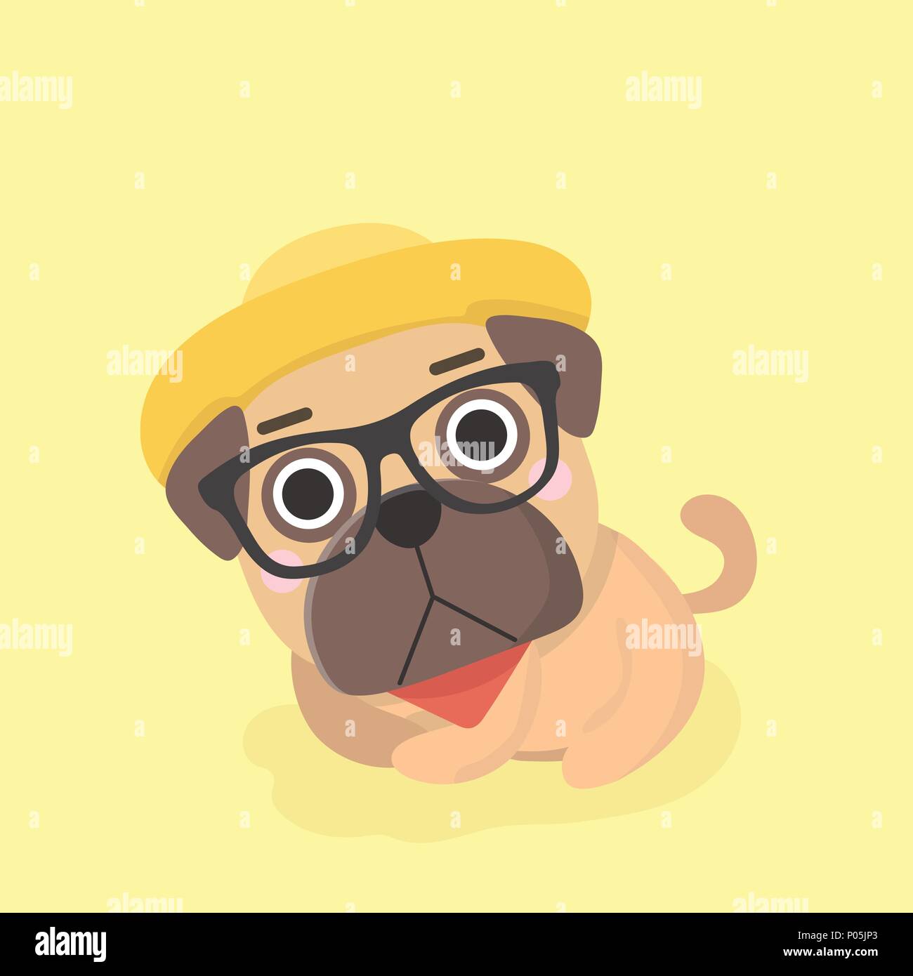 Cute puppy pug on pastel background. Stock Vector