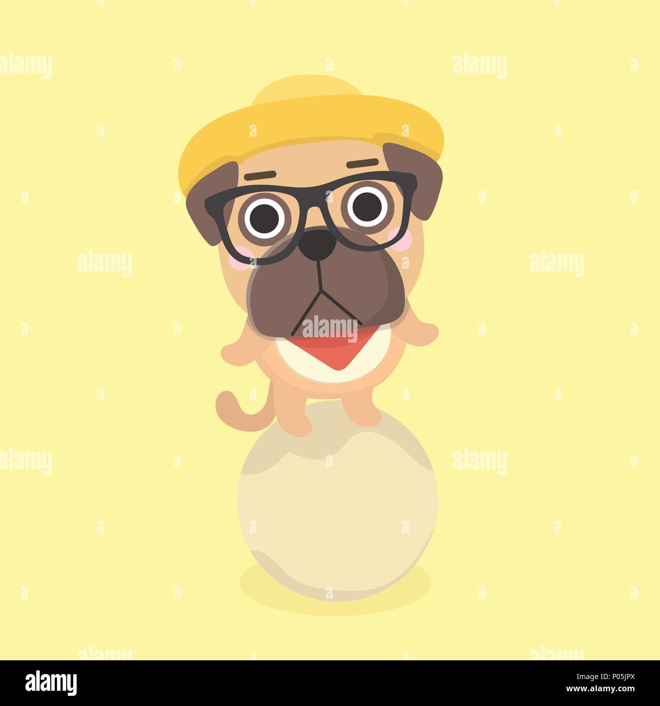 Cute puppy pug on pastel background. Stock Vector