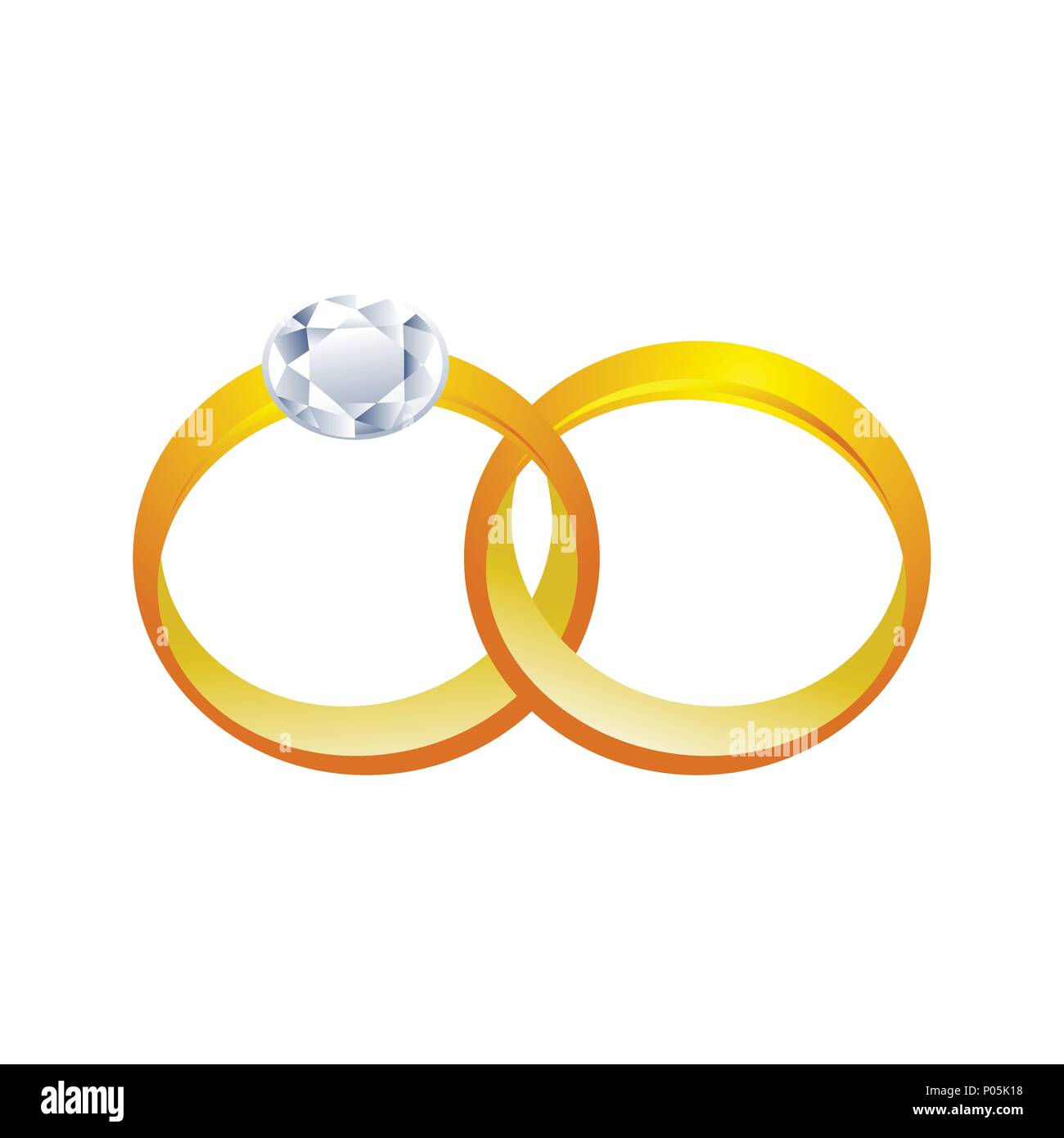 Couple Golden Rings Vector 3D Graphic Logo Design Template Stock Vector