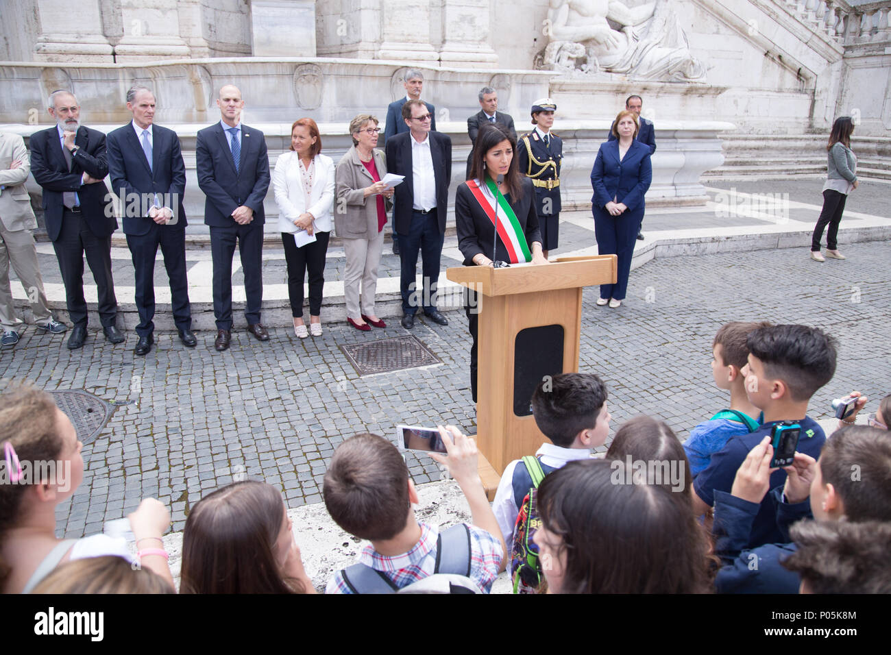 Rome, Italy. 08th June, 2018. An exhibition in Piazza del Campidoglio in Rome of a photograph depicting Mireille Knoll, a victim of racial hatred, killed in Paris on March 23, 2018. Credit: Matteo Nardone/Pacific Press/Alamy Live News Stock Photo