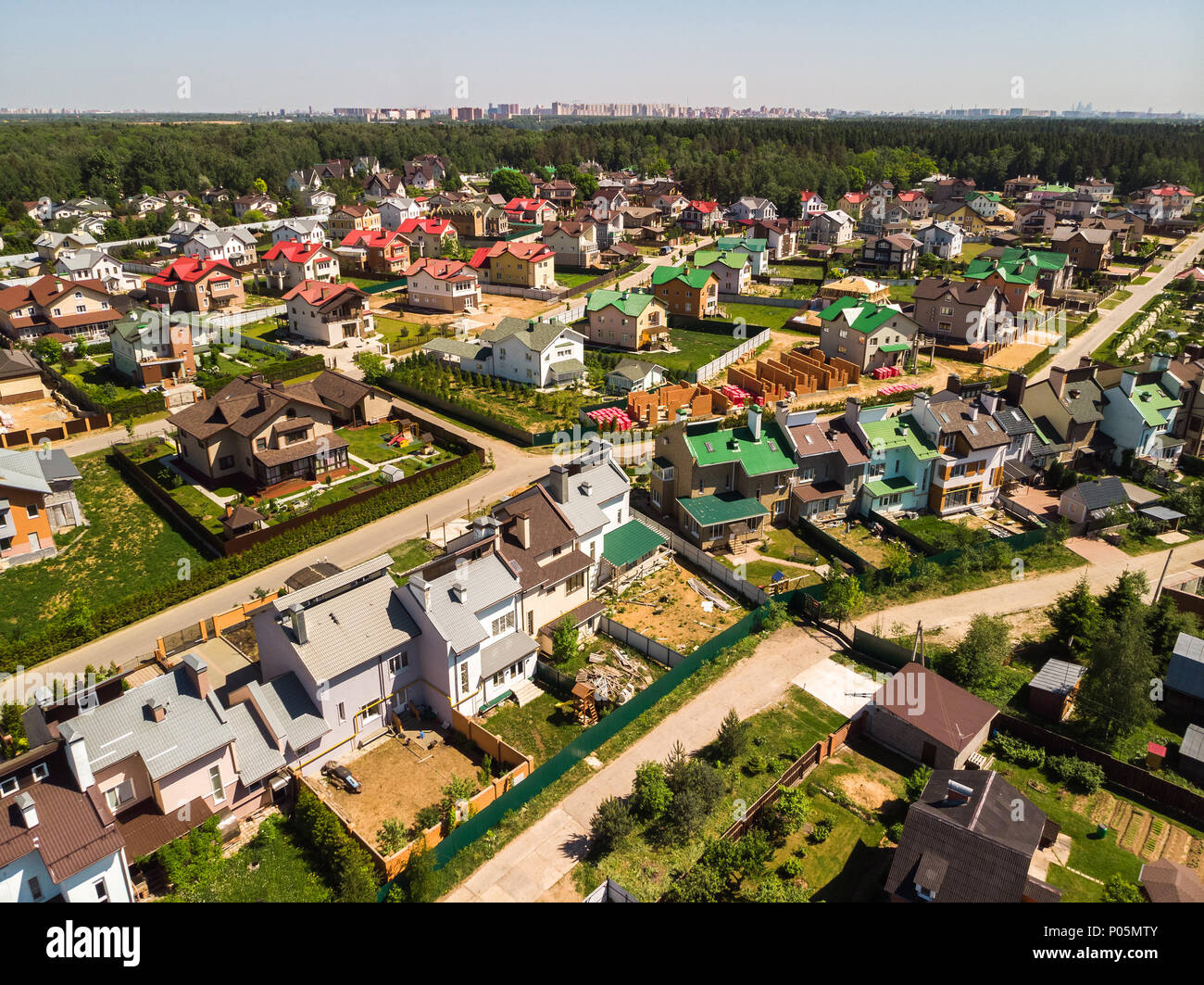 view from above on cottage village near Moscow, Russia Stock Photo - Alamy
